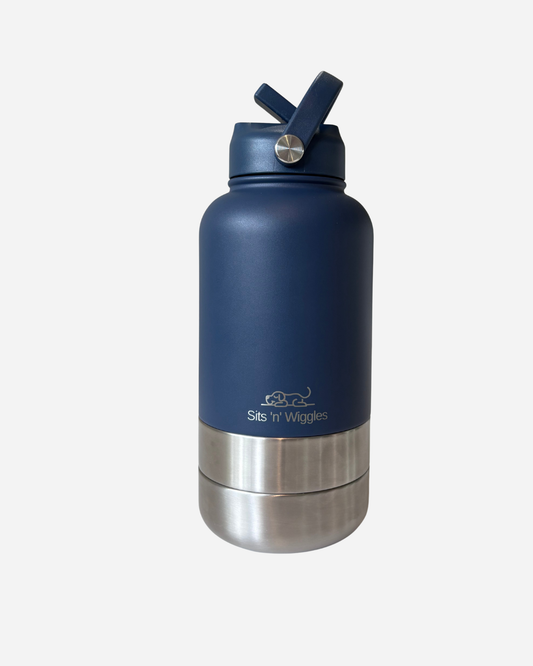 Navy Scout Adventure Bottle with Straw Lid and two detachable stainless steel dog bowls