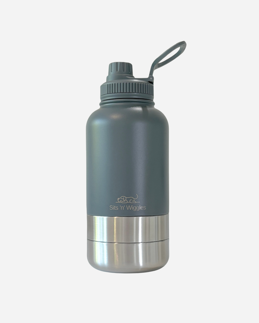 Slate Grey Scout Adventure Bottle with Gulp Lid and two detachable stainless steel dog bowls